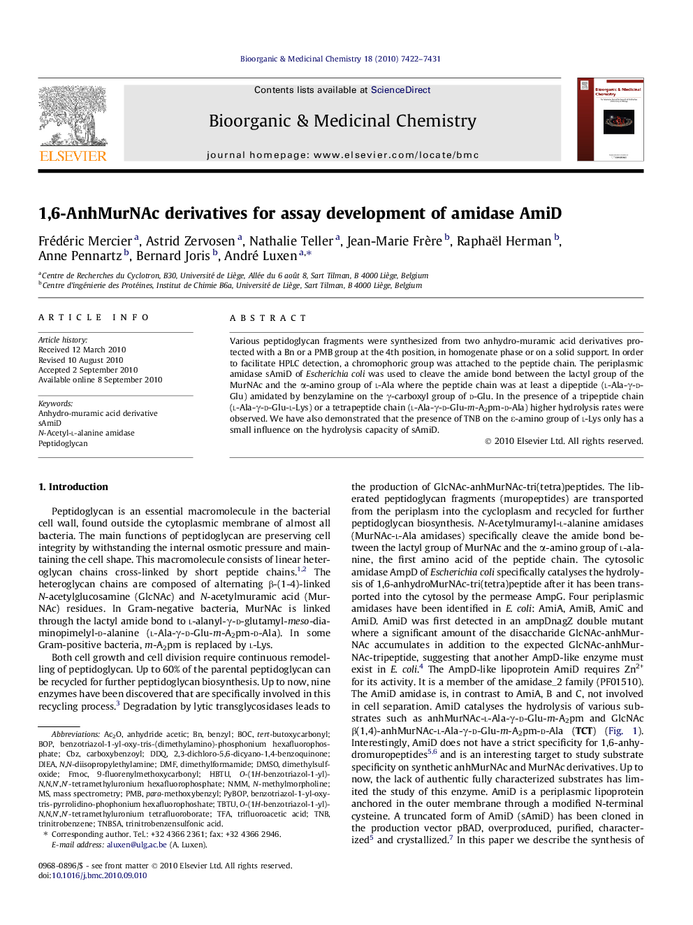 1,6-AnhMurNAc derivatives for assay development of amidase AmiD