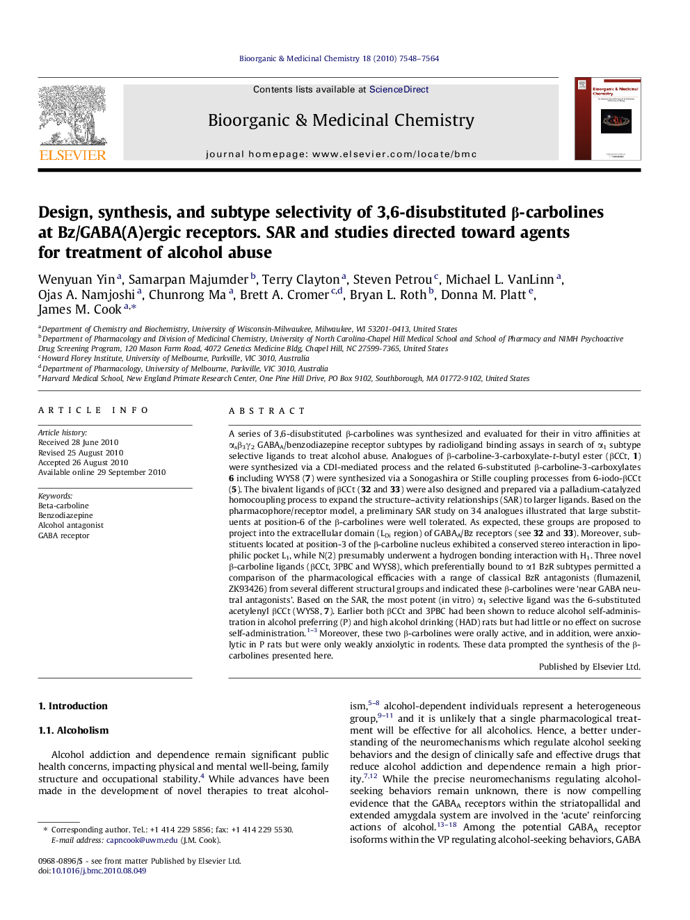 Design, synthesis, and subtype selectivity of 3,6-disubstituted β-carbolines at Bz/GABA(A)ergic receptors. SAR and studies directed toward agents for treatment of alcohol abuse