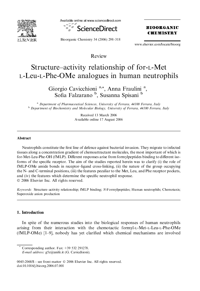 Structure-activity relationship of for-l-Met l-Leu-l-Phe-OMe analogues in human neutrophils