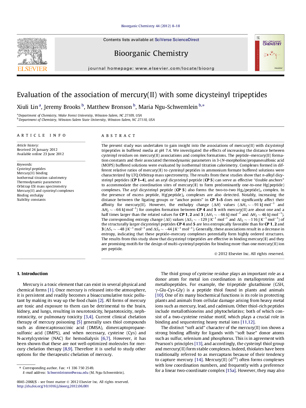 Evaluation of the association of mercury(II) with some dicysteinyl tripeptides