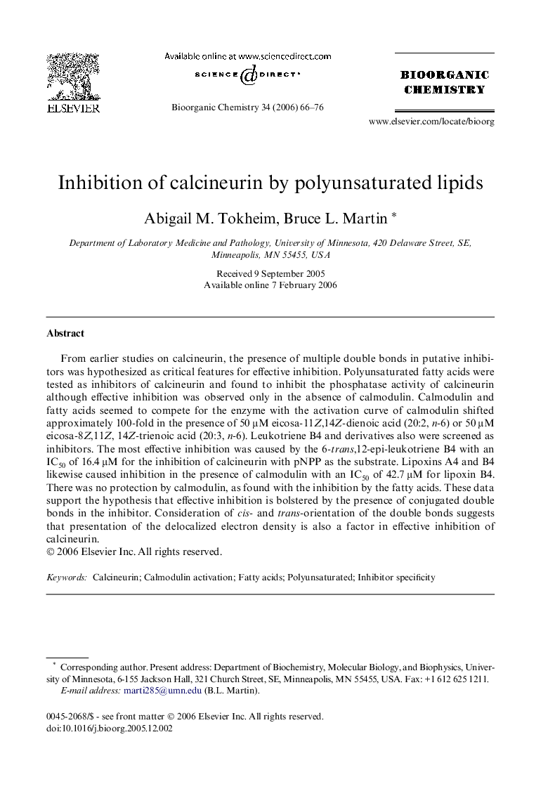 Inhibition of calcineurin by polyunsaturated lipids