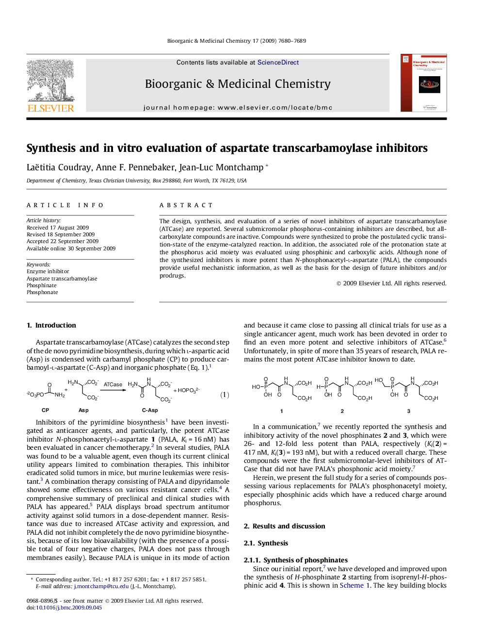 Synthesis and in vitro evaluation of aspartate transcarbamoylase inhibitors