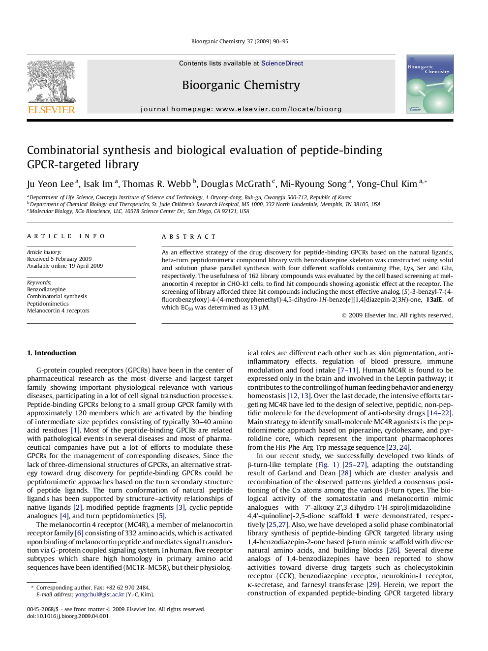 Combinatorial synthesis and biological evaluation of peptide-binding GPCR-targeted library