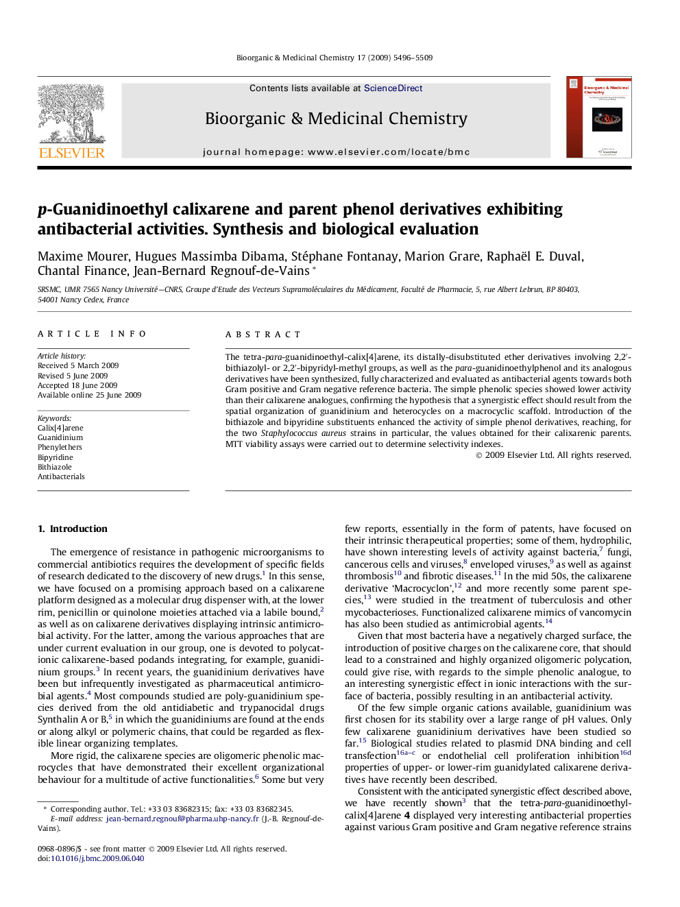 p-Guanidinoethyl calixarene and parent phenol derivatives exhibiting antibacterial activities. Synthesis and biological evaluation