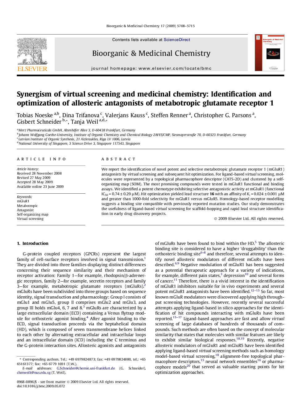 Synergism of virtual screening and medicinal chemistry: Identification and optimization of allosteric antagonists of metabotropic glutamate receptor 1