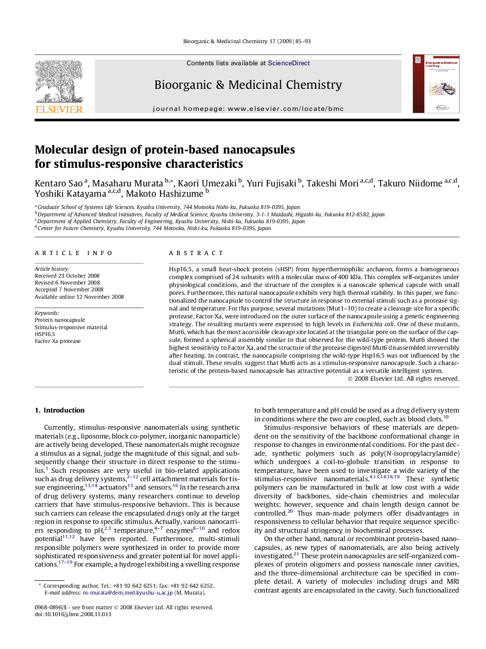 Molecular design of protein-based nanocapsules for stimulus-responsive characteristics