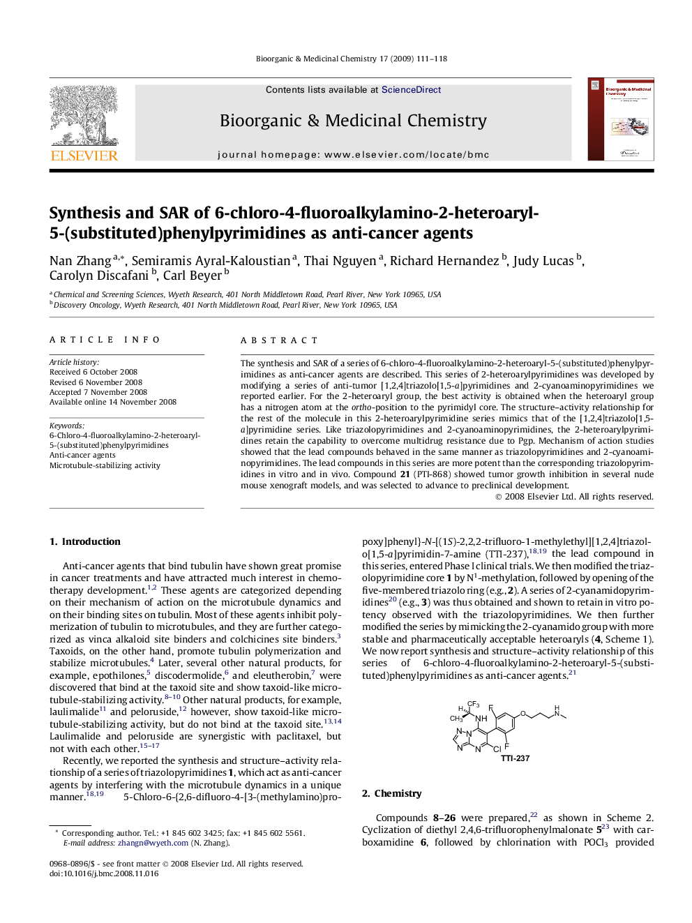 Synthesis and SAR of 6-chloro-4-fluoroalkylamino-2-heteroaryl-5-(substituted)phenylpyrimidines as anti-cancer agents