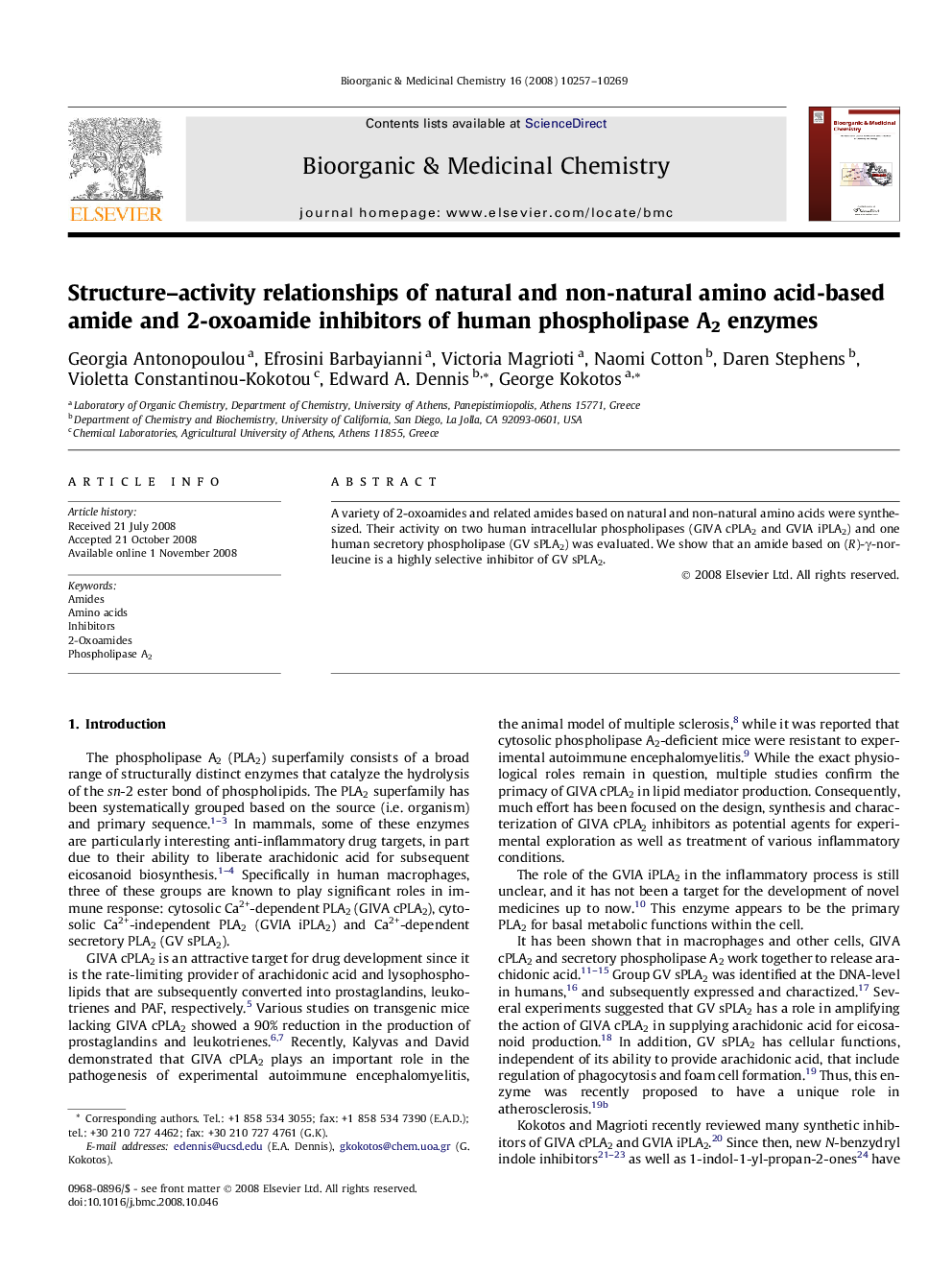 Structure–activity relationships of natural and non-natural amino acid-based amide and 2-oxoamide inhibitors of human phospholipase A2 enzymes