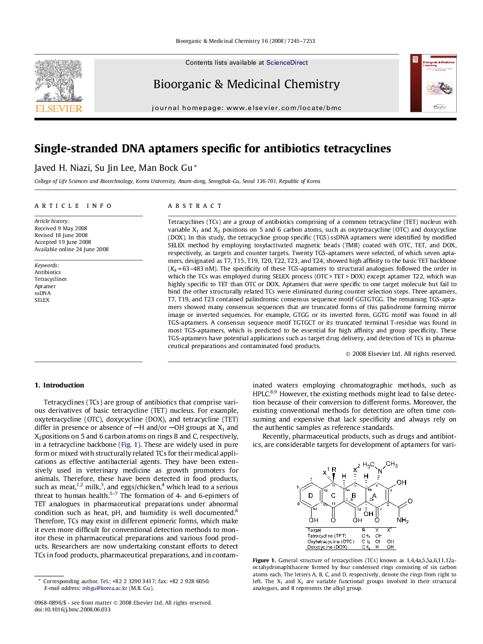 Single-stranded DNA aptamers specific for antibiotics tetracyclines