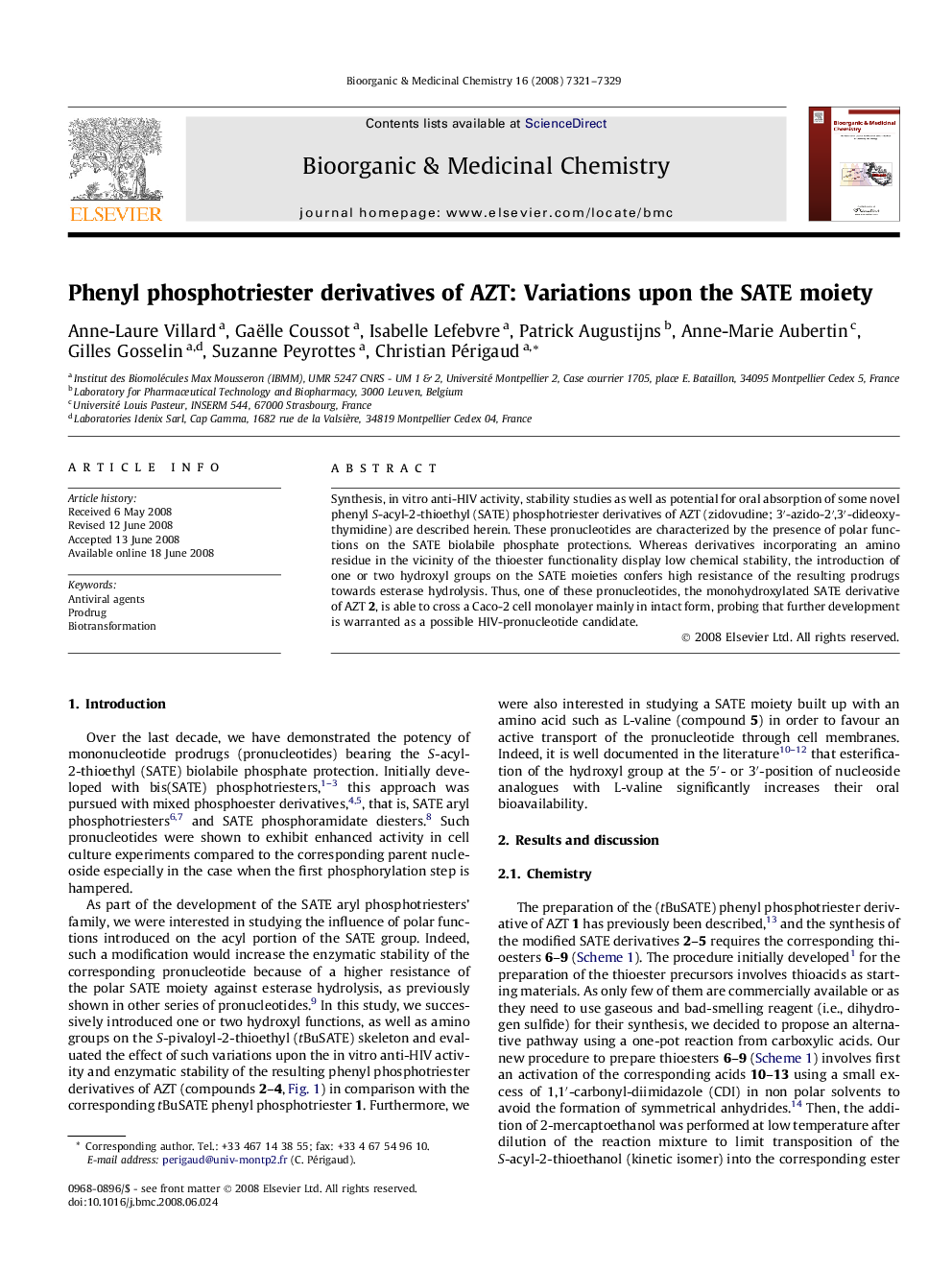 Phenyl phosphotriester derivatives of AZT: Variations upon the SATE moiety