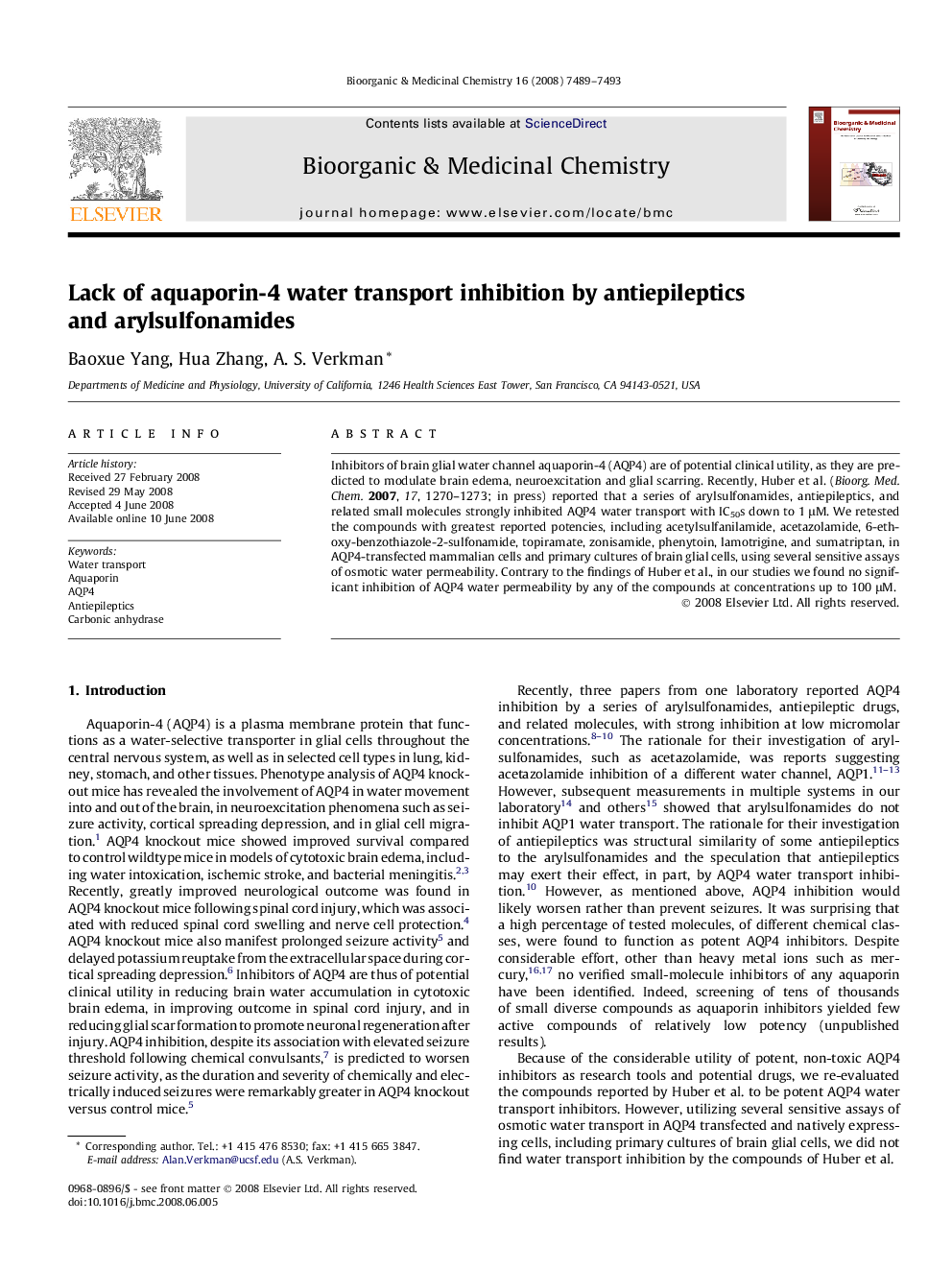 Lack of aquaporin-4 water transport inhibition by antiepileptics and arylsulfonamides