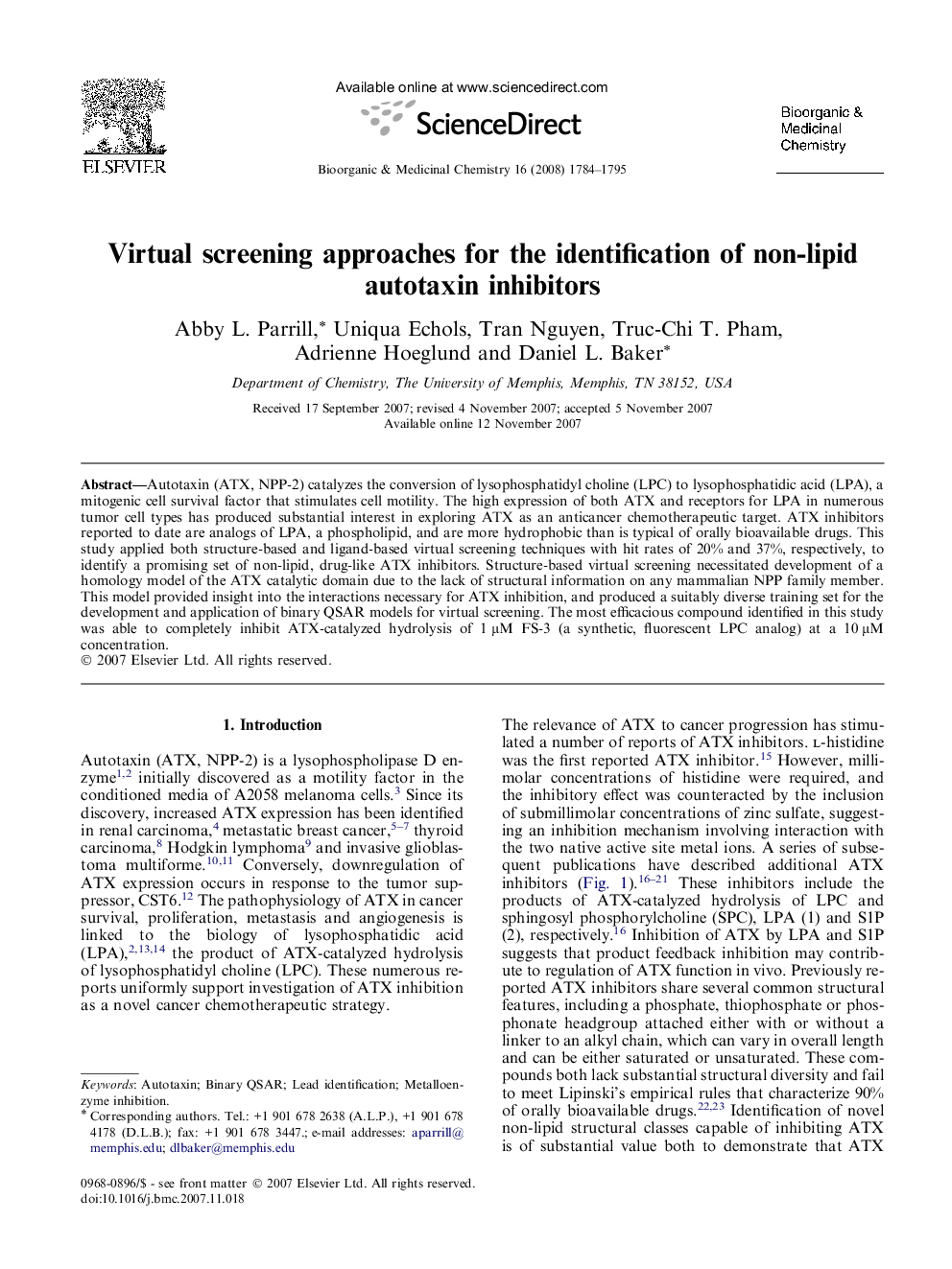 Virtual screening approaches for the identification of non-lipid autotaxin inhibitors