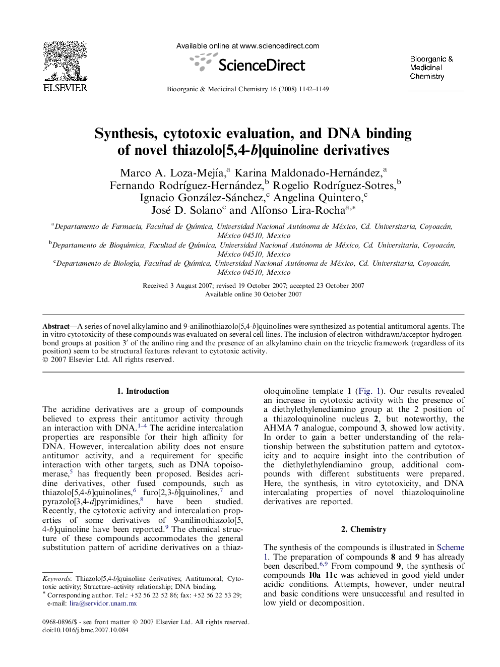 Synthesis, cytotoxic evaluation, and DNA binding of novel thiazolo[5,4-b]quinoline derivatives