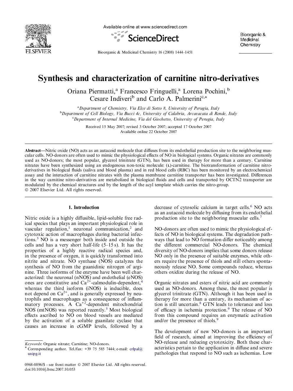 Synthesis and characterization of carnitine nitro-derivatives