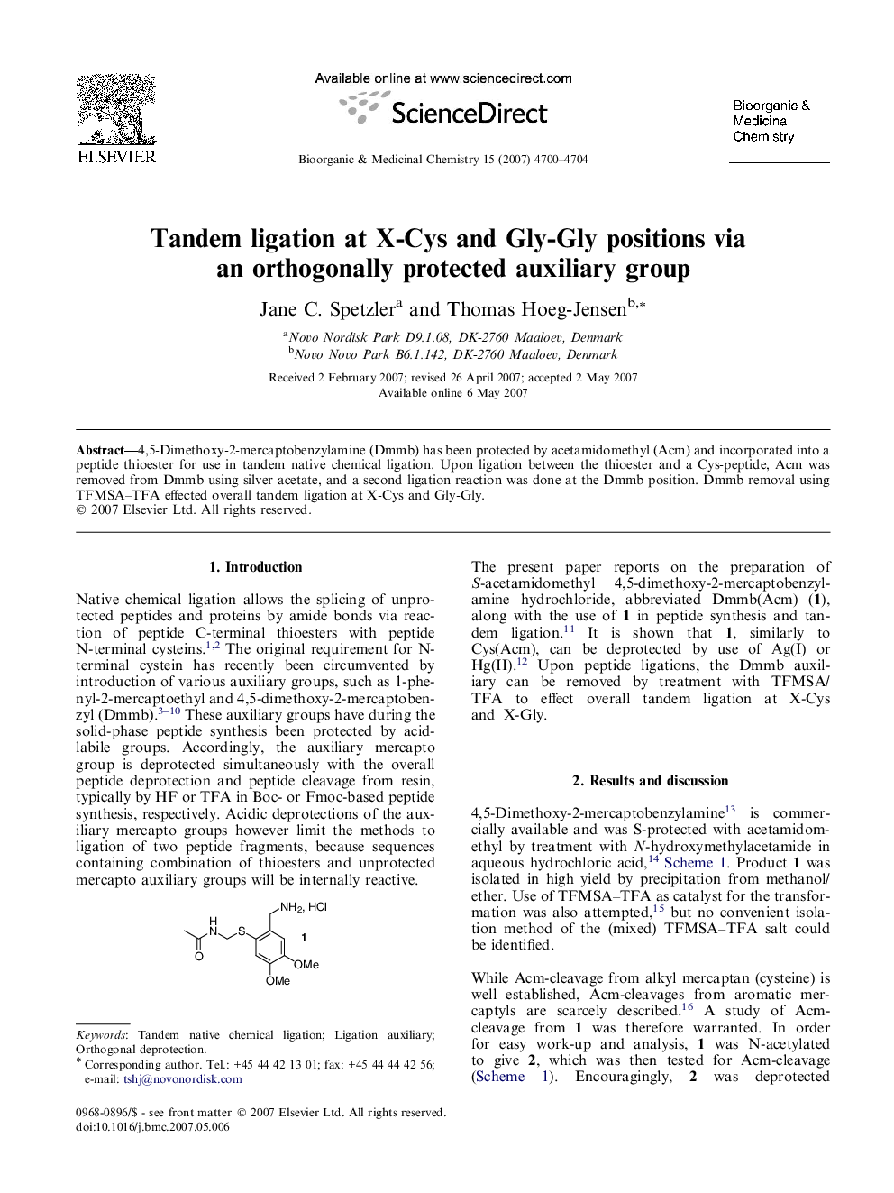 عکس صفحه اول مقاله: Tandem ligation at X-Cys and Gly-Gly positions via an orthogonally protected auxiliary group Tandem ligation at X-Cys and Gly-Gly positions via an orthogonally protected auxiliary group