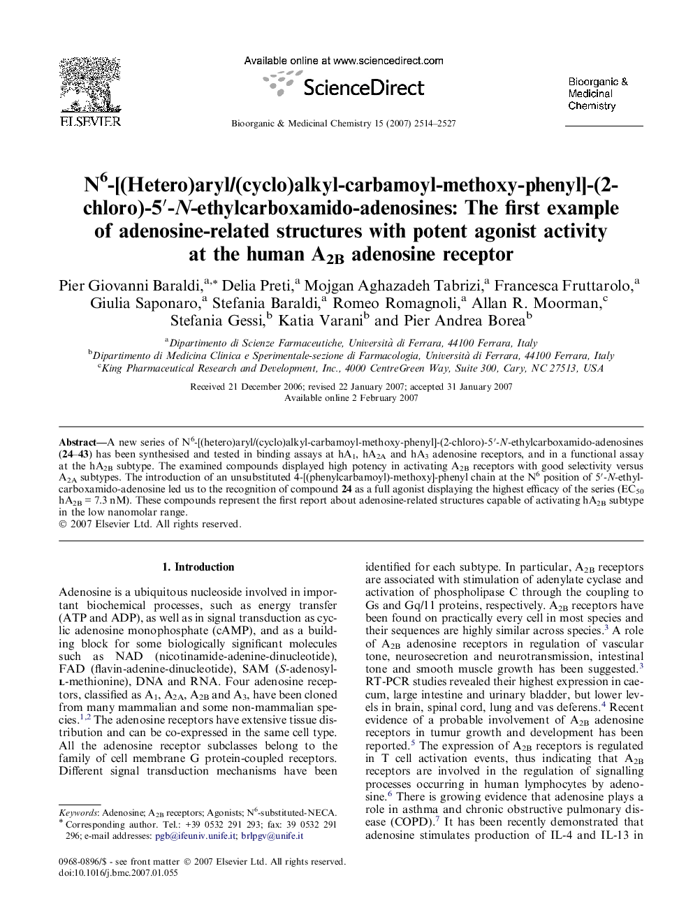 N6-[(Hetero)aryl/(cyclo)alkyl-carbamoyl-methoxy-phenyl]-(2-chloro)-5′-N-ethylcarboxamido-adenosines: The first example of adenosine-related structures with potent agonist activity at the human A2B adenosine receptor