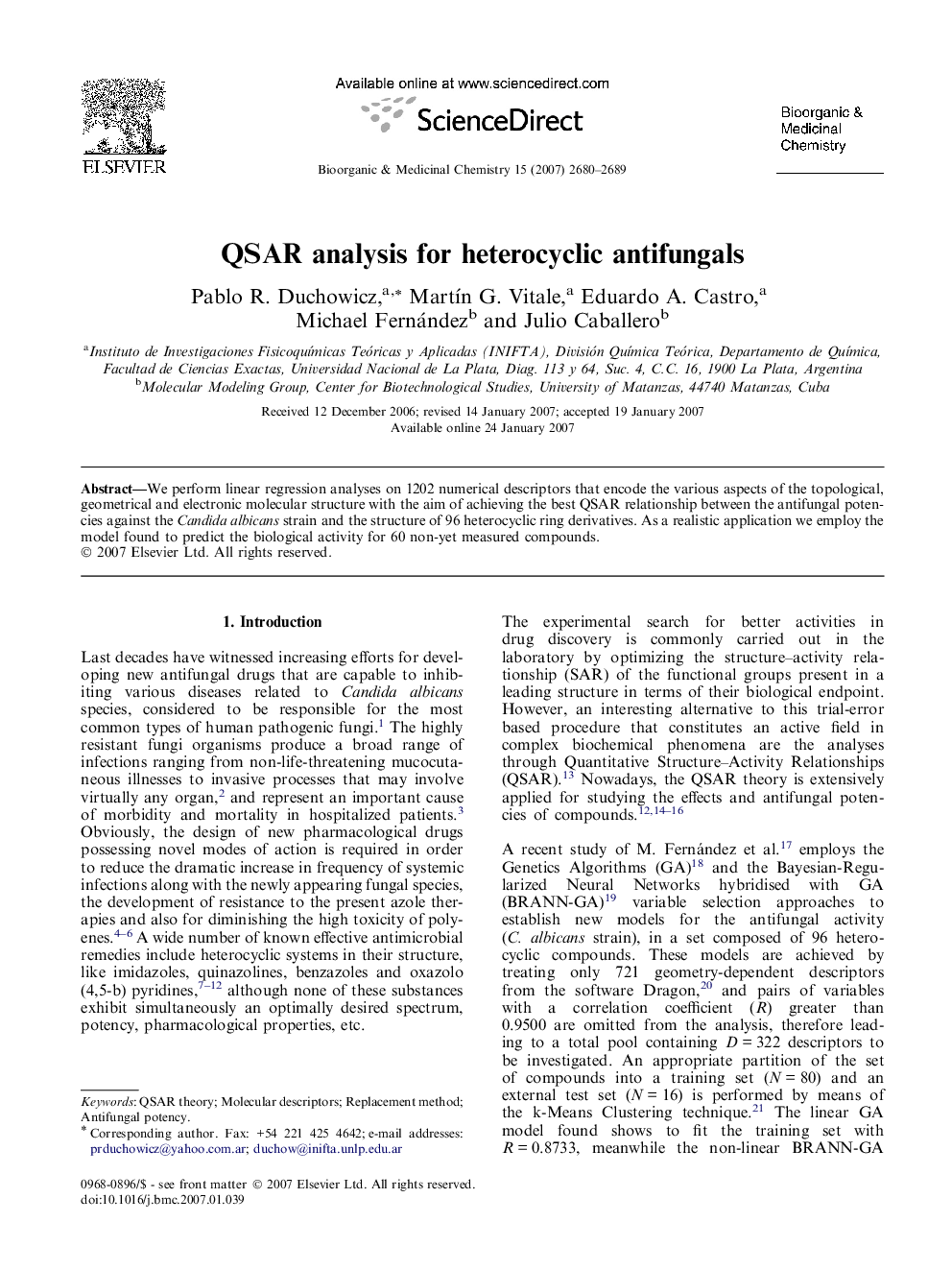 QSAR analysis for heterocyclic antifungals