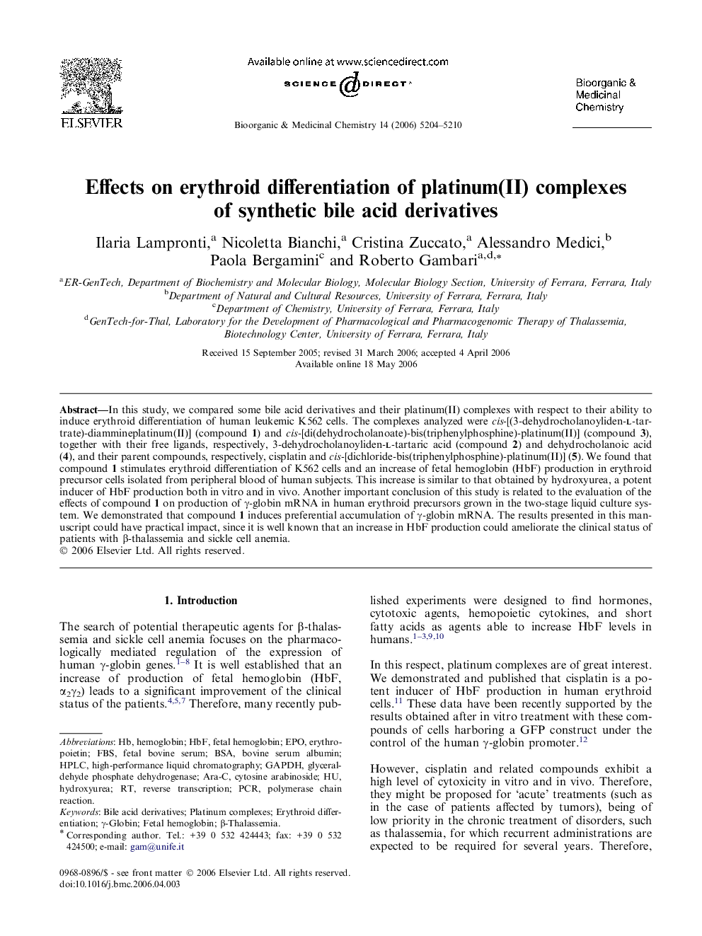 Effects on erythroid differentiation of platinum(II) complexes of synthetic bile acid derivatives