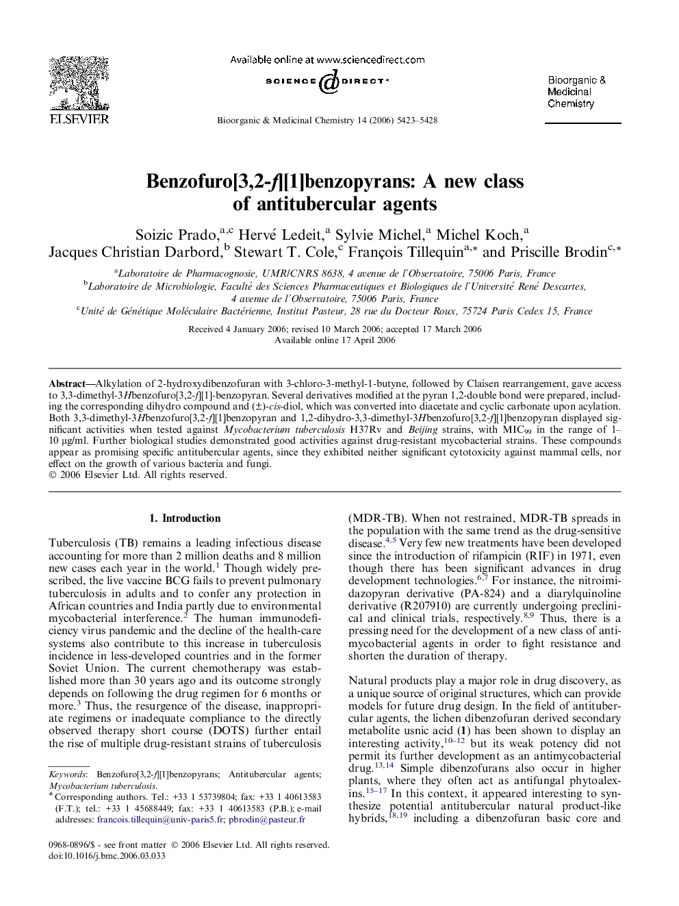 Benzofuro[3,2-f][1]benzopyrans: A new class of antitubercular agents