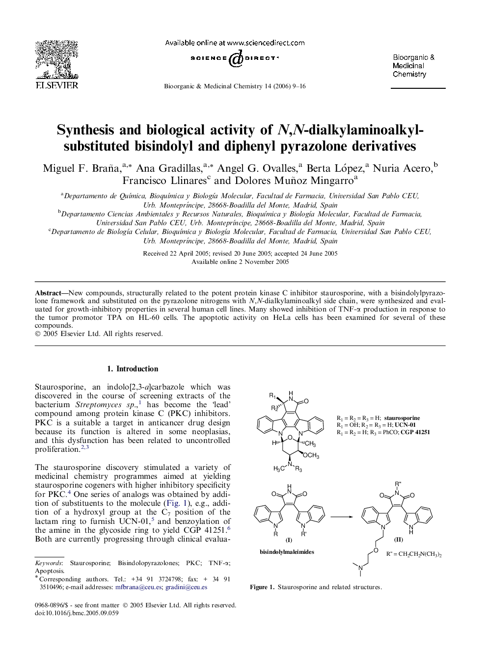 Synthesis and biological activity of N,N-dialkylaminoalkyl-substituted bisindolyl and diphenyl pyrazolone derivatives