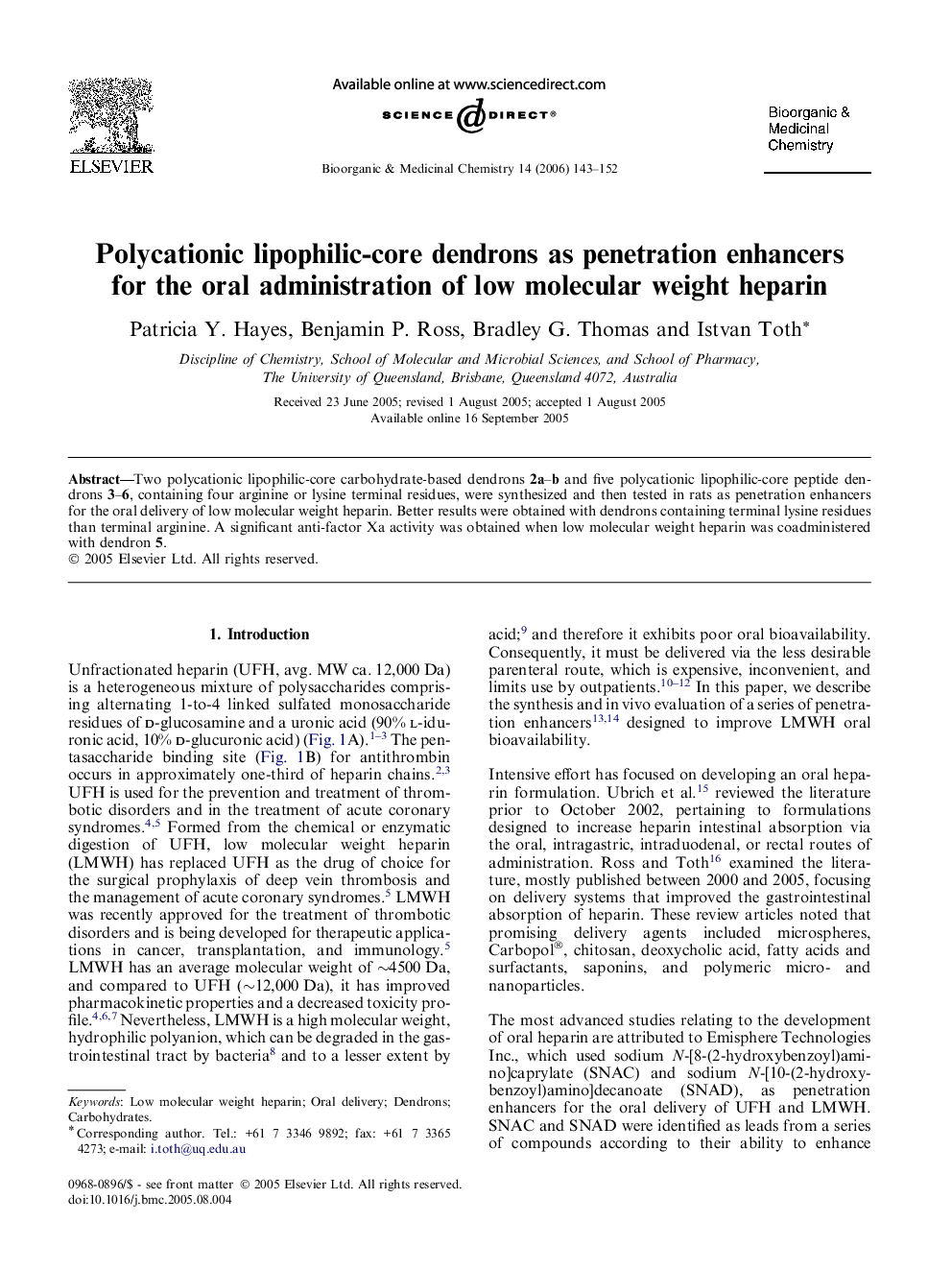 Polycationic lipophilic-core dendrons as penetration enhancers for the oral administration of low molecular weight heparin