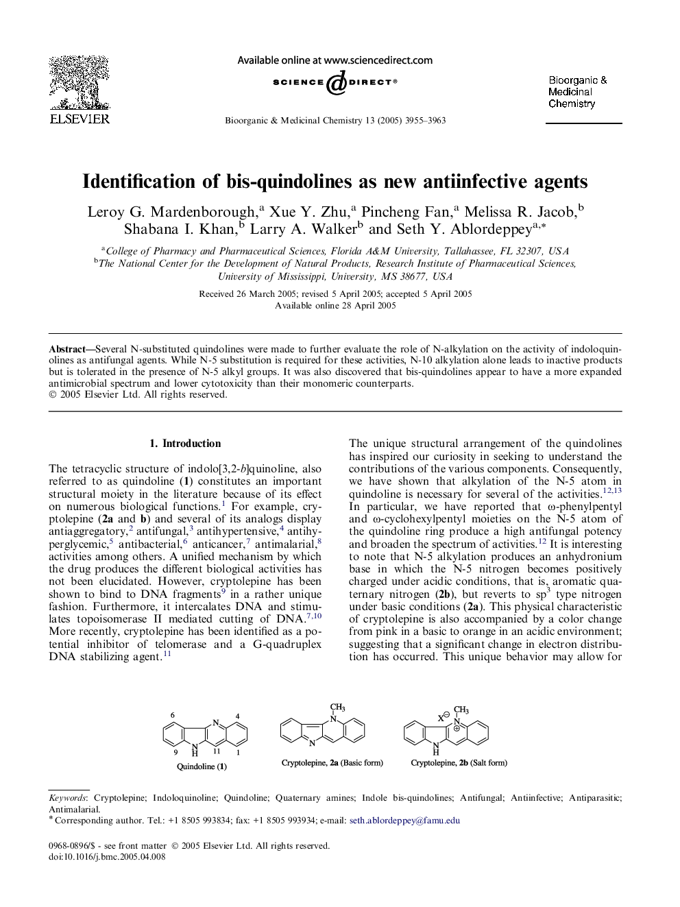 Identification of bis-quindolines as new antiinfective agents