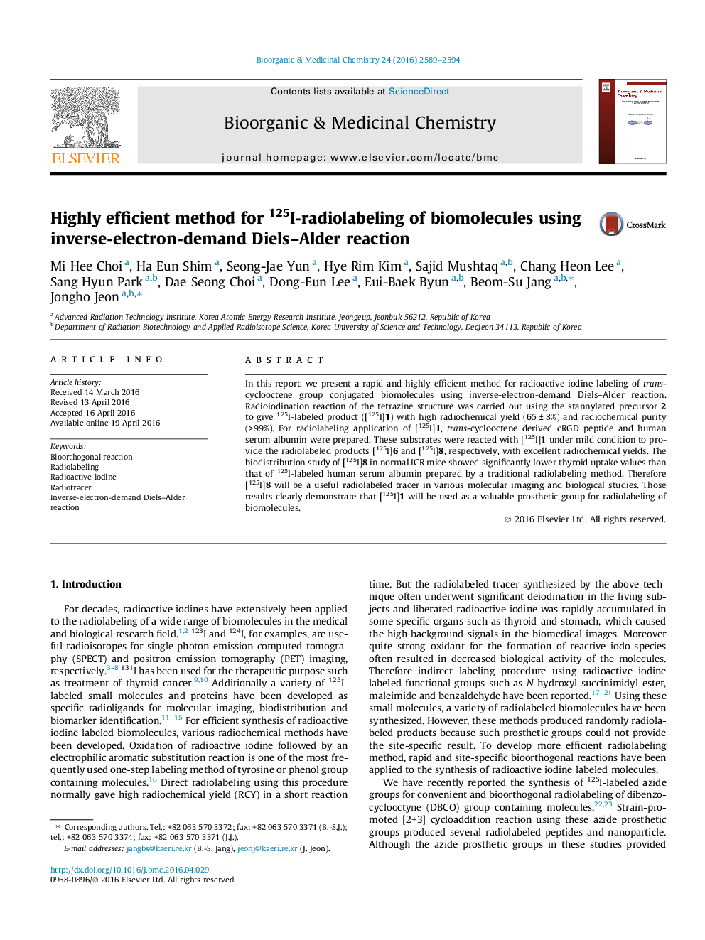 Highly efficient method for 125I-radiolabeling of biomolecules using inverse-electron-demand Diels–Alder reaction