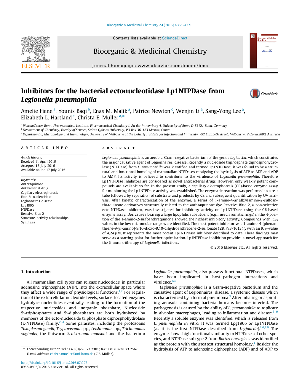 Inhibitors for the bacterial ectonucleotidase Lp1NTPDase from Legionella pneumophila