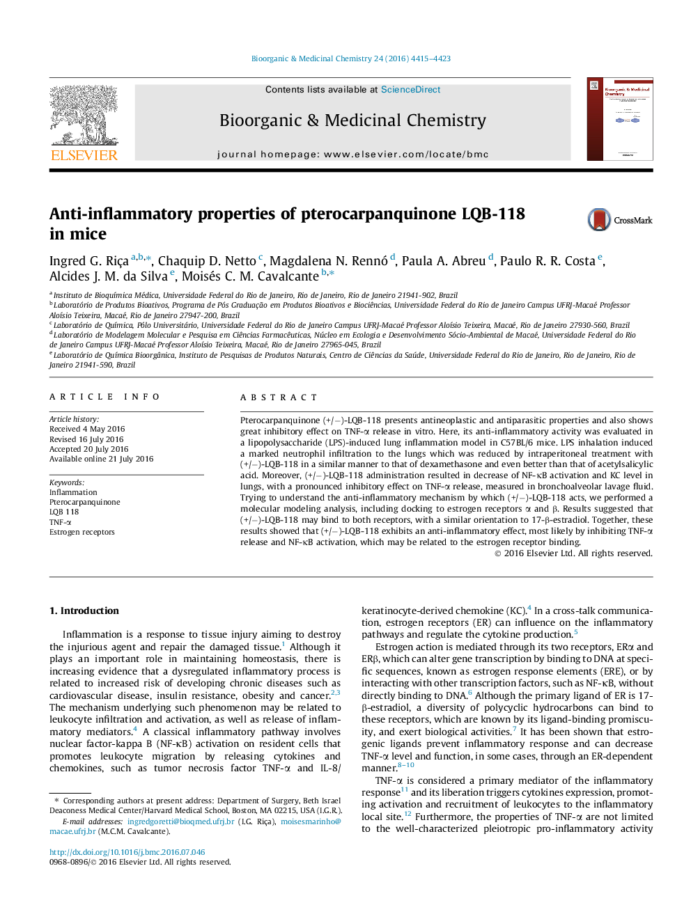 Anti-inflammatory properties of pterocarpanquinone LQB-118 in mice