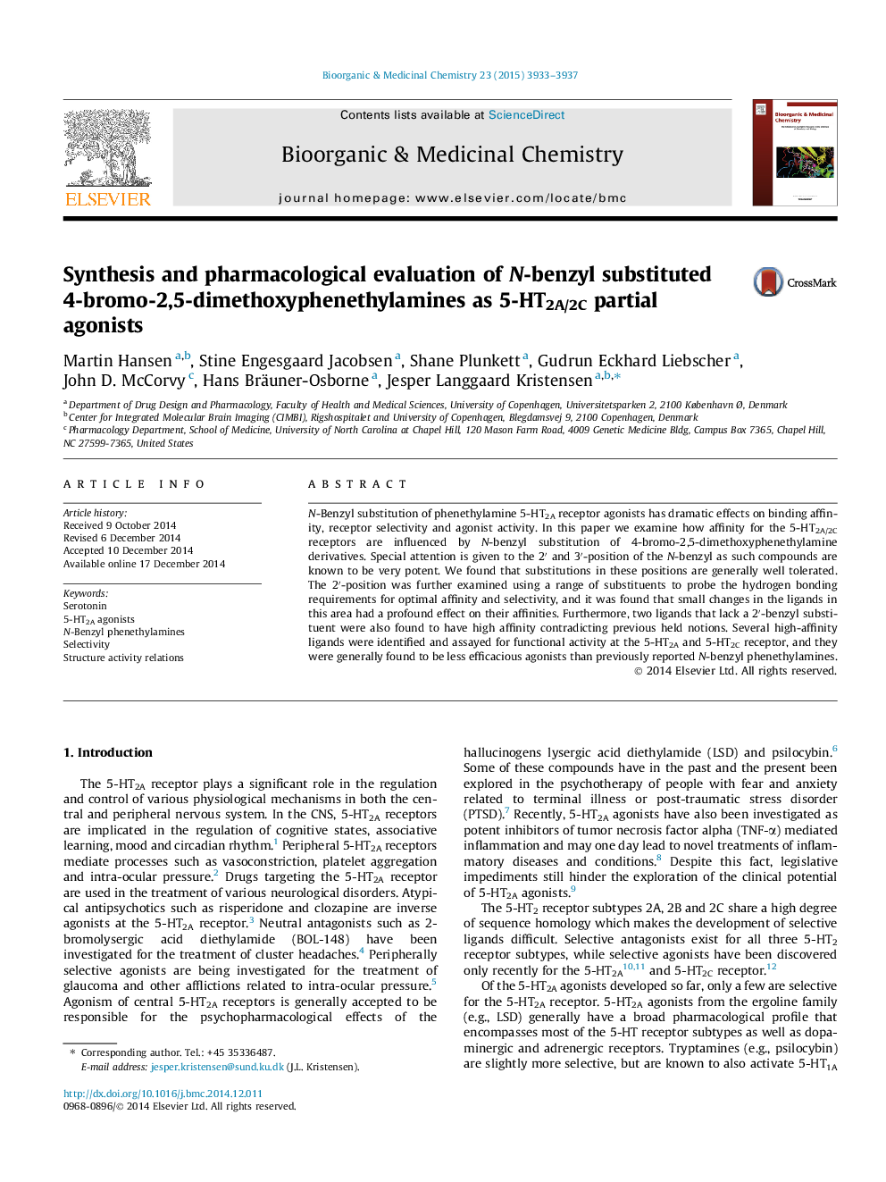 Synthesis and pharmacological evaluation of N-benzyl substituted 4-bromo-2,5-dimethoxyphenethylamines as 5-HT2A/2C partial agonists
