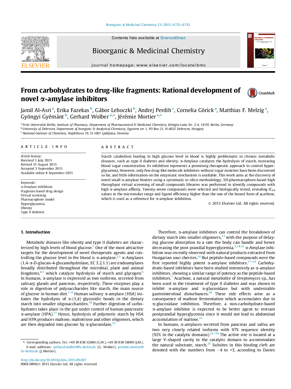 From carbohydrates to drug-like fragments: Rational development of novel α-amylase inhibitors