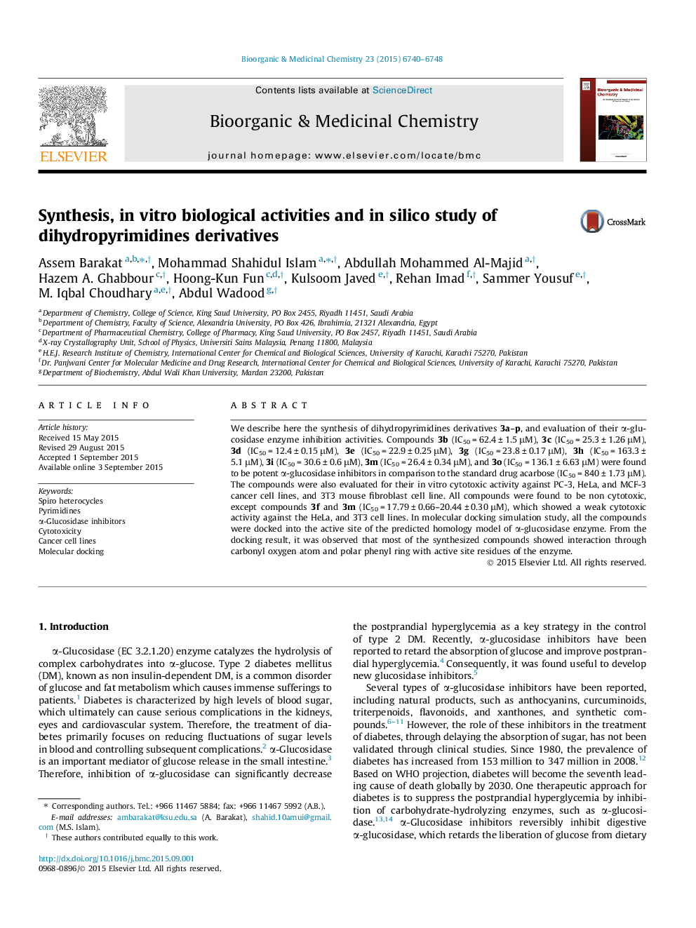 Synthesis, in vitro biological activities and in silico study of dihydropyrimidines derivatives