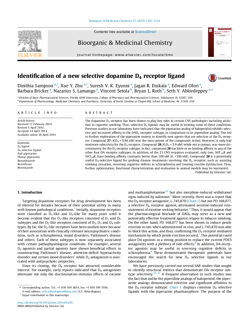 Identification of a new selective dopamine D4 receptor ligand