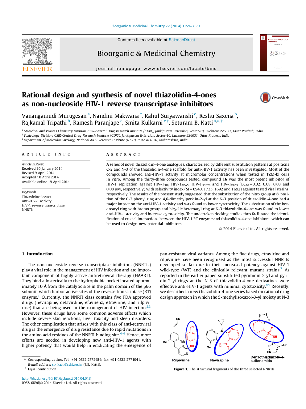 Rational design and synthesis of novel thiazolidin-4-ones as non-nucleoside HIV-1 reverse transcriptase inhibitors