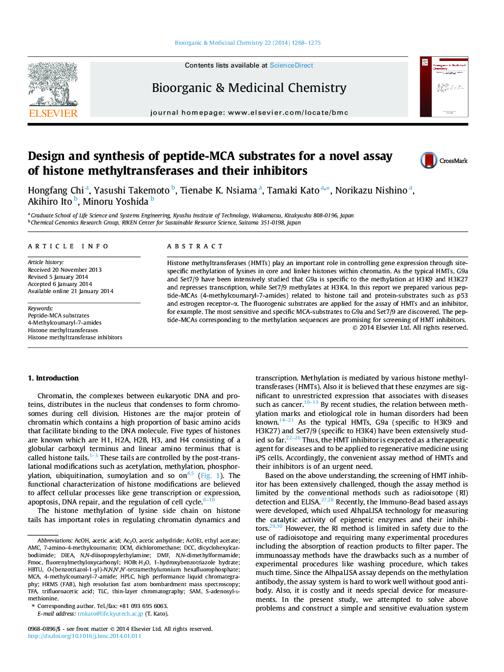 Design and synthesis of peptide-MCA substrates for a novel assay of histone methyltransferases and their inhibitors