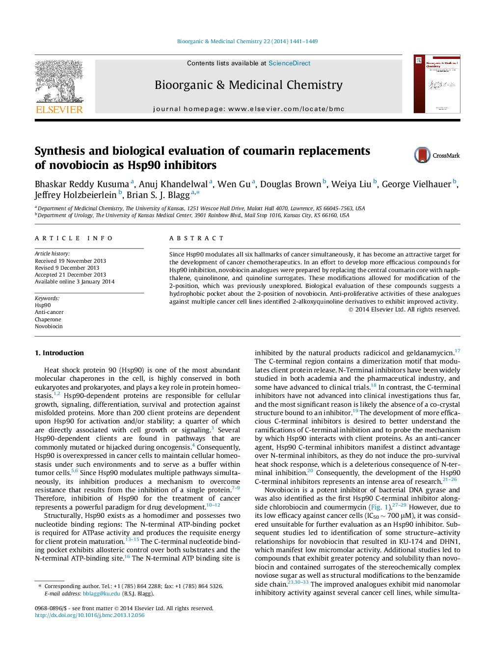 Synthesis and biological evaluation of coumarin replacements of novobiocin as Hsp90 inhibitors