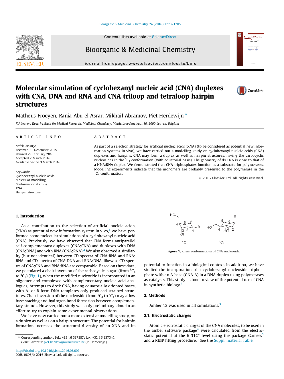 Molecular simulation of cyclohexanyl nucleic acid (CNA) duplexes with CNA, DNA and RNA and CNA triloop and tetraloop hairpin structures