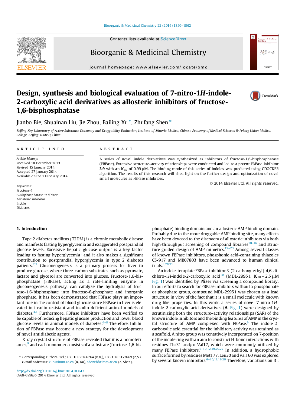 Design, synthesis and biological evaluation of 7-nitro-1H-indole-2-carboxylic acid derivatives as allosteric inhibitors of fructose-1,6-bisphosphatase