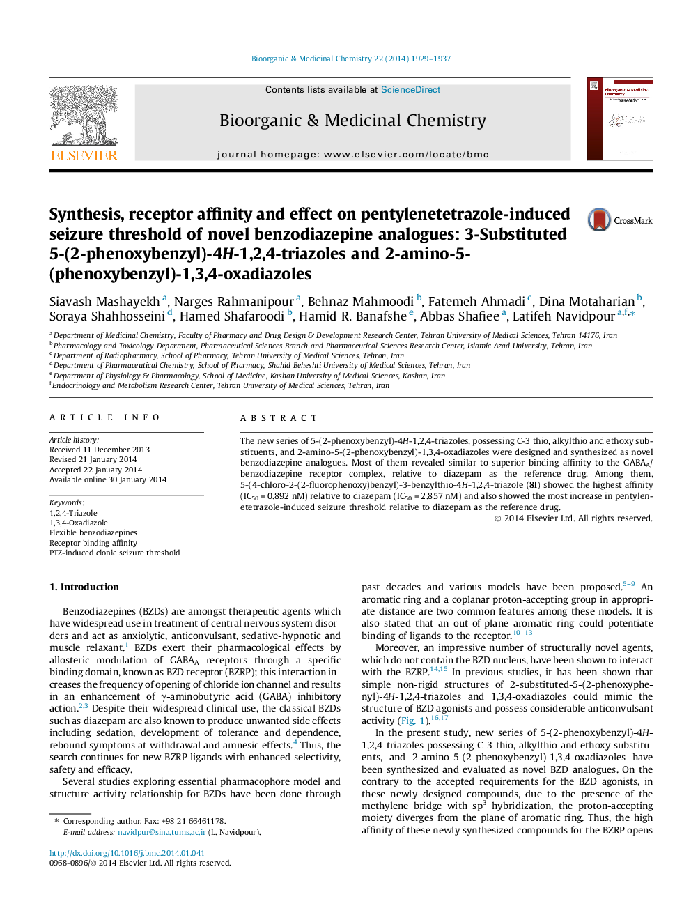 Synthesis, receptor affinity and effect on pentylenetetrazole-induced seizure threshold of novel benzodiazepine analogues: 3-Substituted 5-(2-phenoxybenzyl)-4H-1,2,4-triazoles and 2-amino-5-(phenoxybenzyl)-1,3,4-oxadiazoles