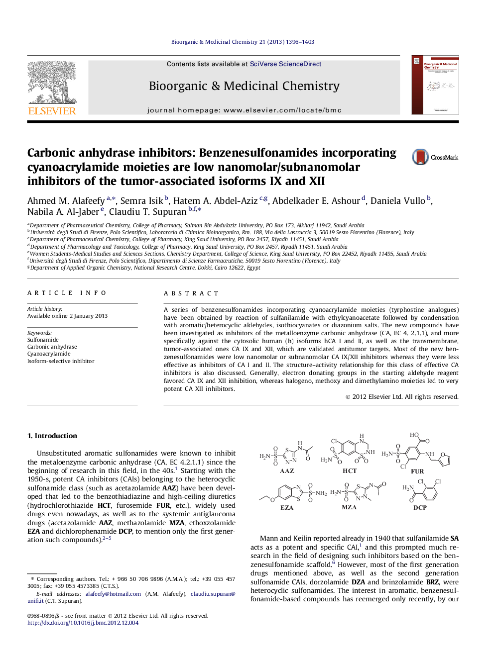 Carbonic anhydrase inhibitors: Benzenesulfonamides incorporating cyanoacrylamide moieties are low nanomolar/subnanomolar inhibitors of the tumor-associated isoforms IX and XII