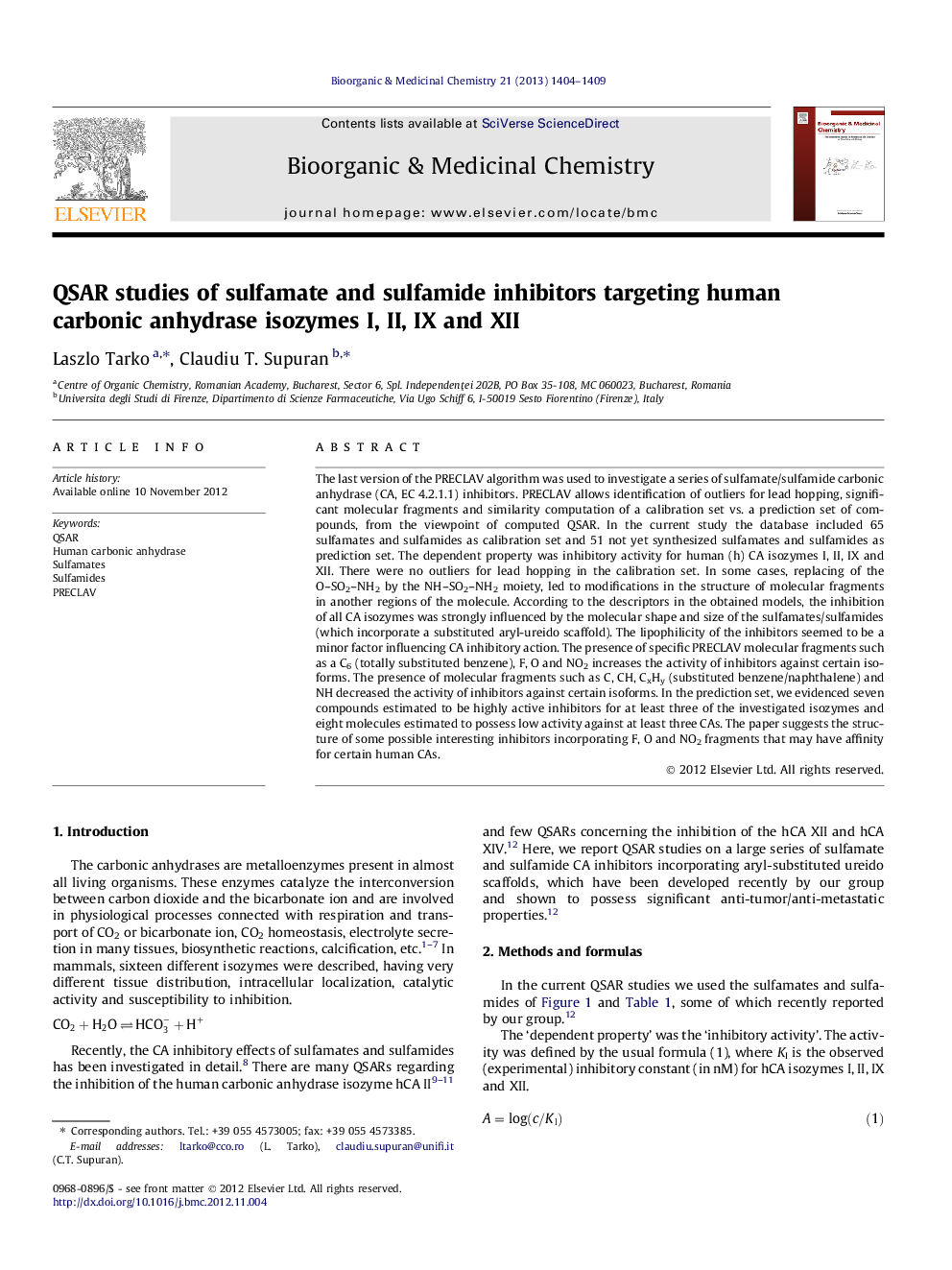 QSAR studies of sulfamate and sulfamide inhibitors targeting human carbonic anhydrase isozymes I, II, IX and XII