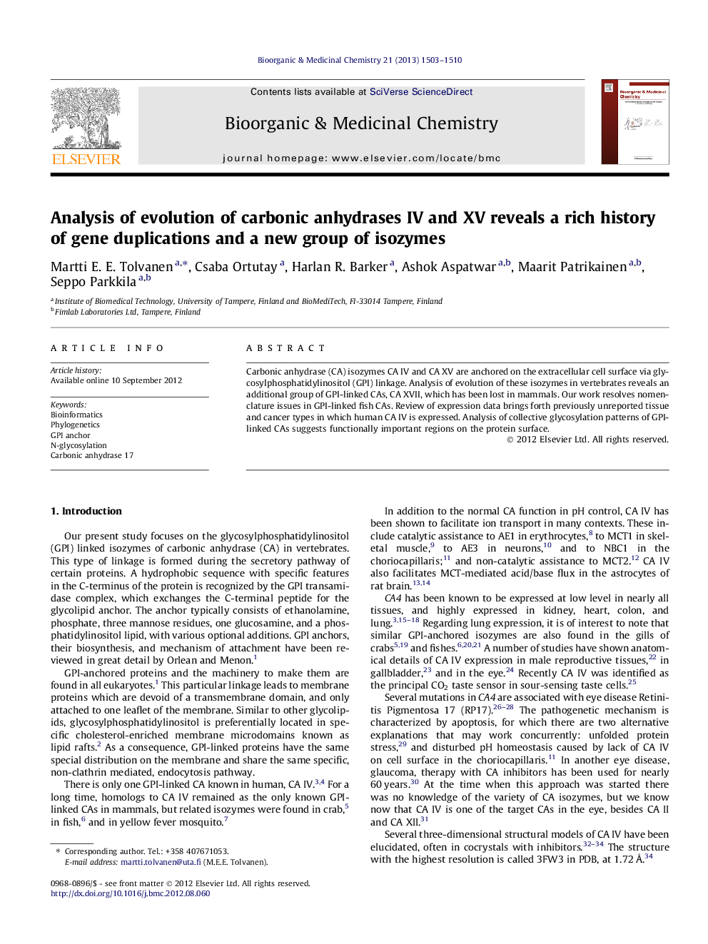 Analysis of evolution of carbonic anhydrases IV and XV reveals a rich history of gene duplications and a new group of isozymes