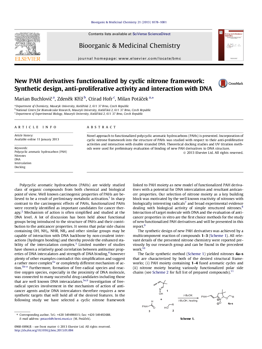 New PAH derivatives functionalized by cyclic nitrone framework: Synthetic design, anti-proliferative activity and interaction with DNA