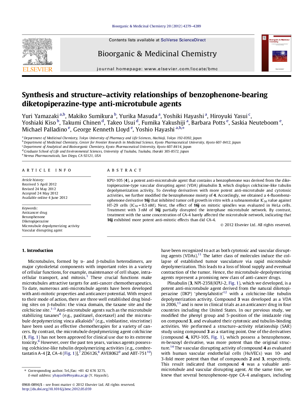 Synthesis and structure–activity relationships of benzophenone-bearing diketopiperazine-type anti-microtubule agents