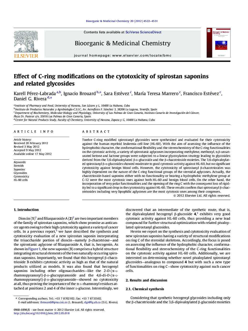 Effect of C-ring modifications on the cytotoxicity of spirostan saponins and related glycosides