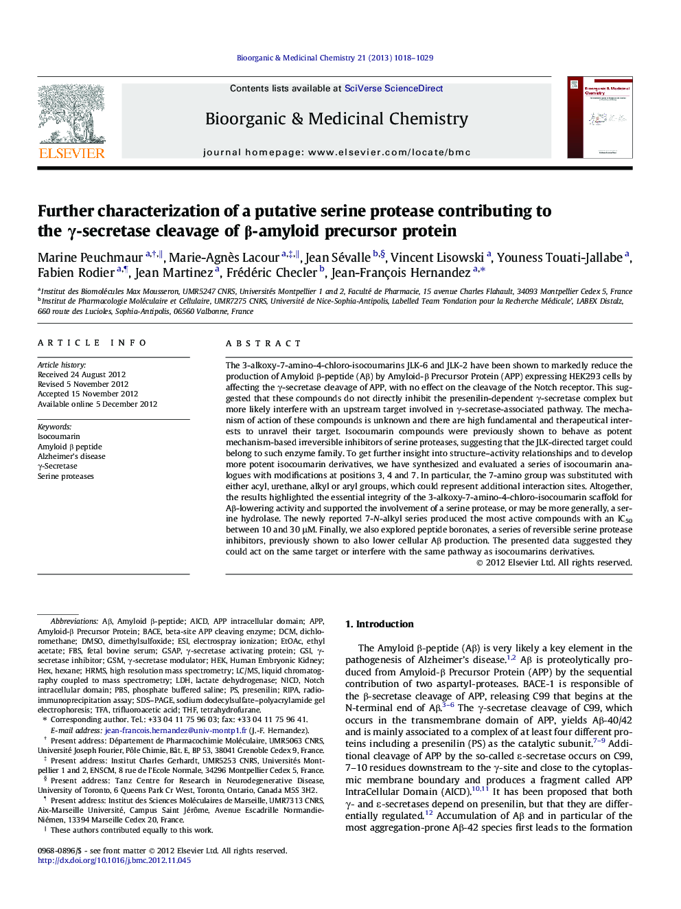 Further characterization of a putative serine protease contributing to the γ-secretase cleavage of β-amyloid precursor protein