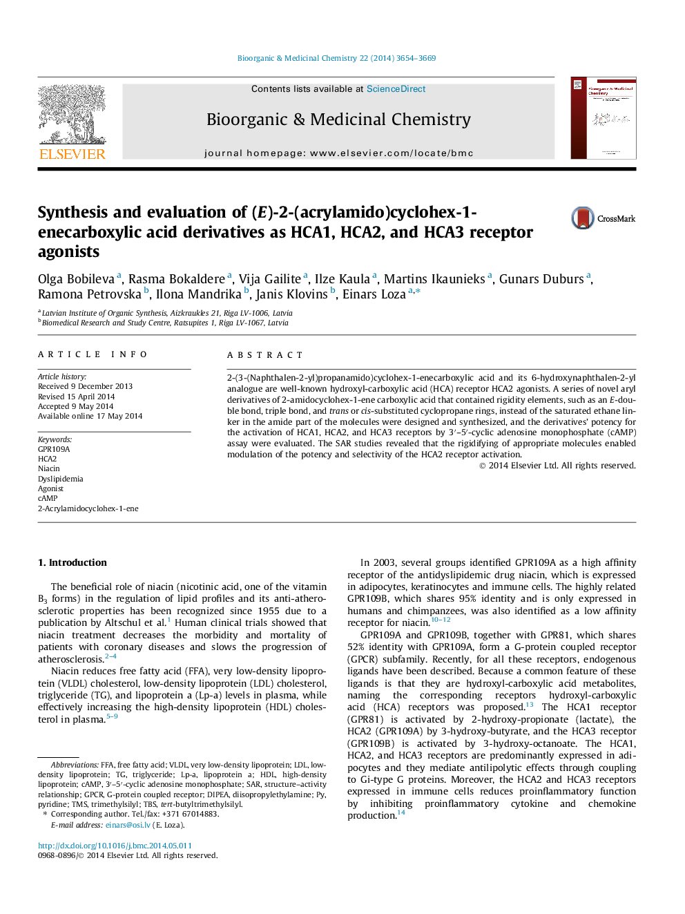 Synthesis and evaluation of (E)-2-(acrylamido)cyclohex-1-enecarboxylic acid derivatives as HCA1, HCA2, and HCA3 receptor agonists