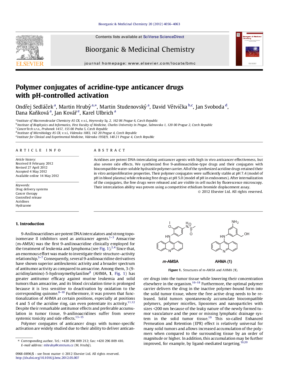 Polymer conjugates of acridine-type anticancer drugs with pH-controlled activation