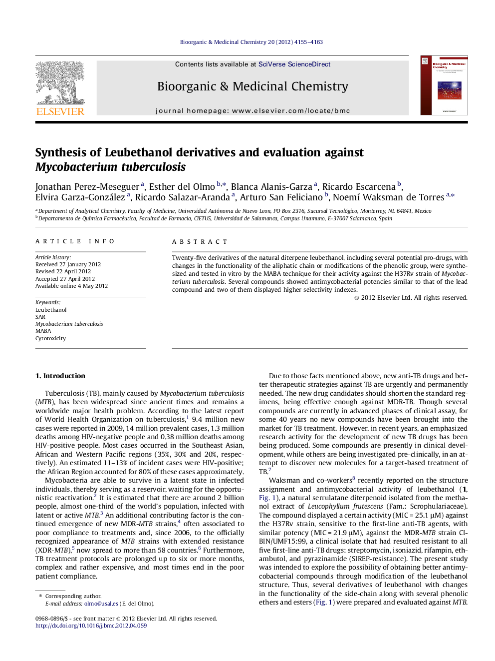 Synthesis of Leubethanol derivatives and evaluation against Mycobacterium tuberculosis