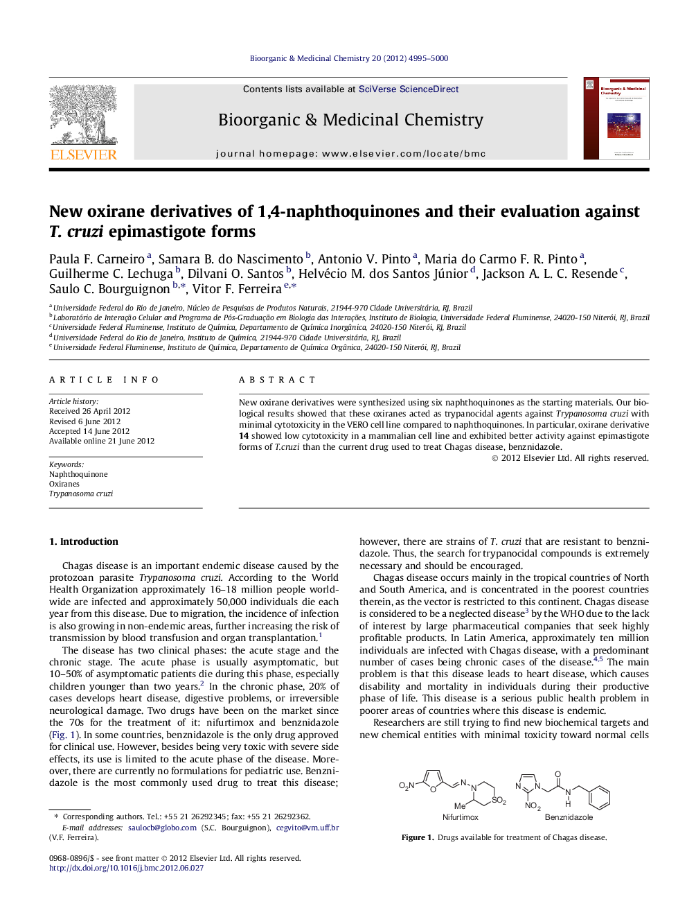 New oxirane derivatives of 1,4-naphthoquinones and their evaluation against T. cruzi epimastigote forms